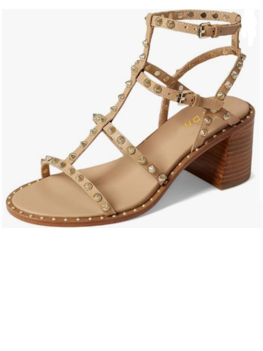 YDN Tan Sexy Strappy Open Toe Buckle Rivet Gladiator Chunky Mid Heels Sandals